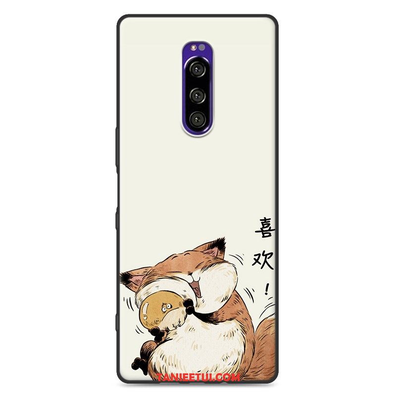 Etui Sony Xperia 1 Nubuku Telefon Komórkowy Czarny, Pokrowce Sony Xperia 1 Piękny Biały Kreskówka