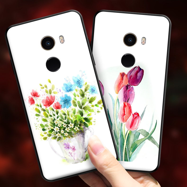 Etui Xiaomi Mi Mix 2 Anti-fall Telefon Komórkowy Kreskówka, Obudowa Xiaomi Mi Mix 2 Biały Kwiaty Wiszące Ozdoby Beige