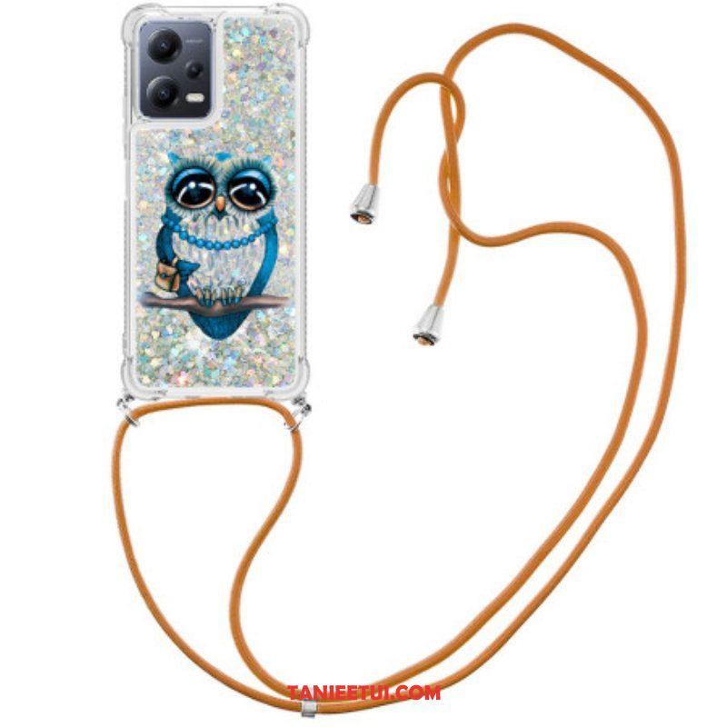 Etui do Poco X5 5G ze Sznurkiem Cekinowy Sznurek Miss Owl