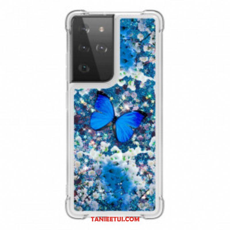 Etui do Samsung Galaxy S21 Ultra 5G Błyszczące Niebieskie Motyle