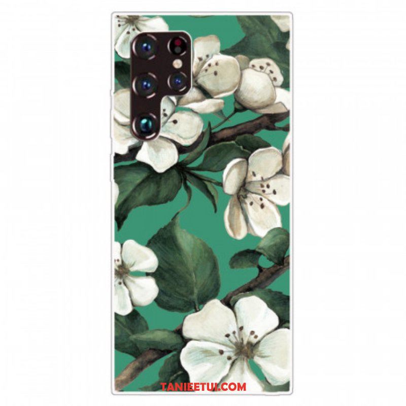 Etui do Samsung Galaxy S22 Ultra 5G Malujący Biali Kwiaty