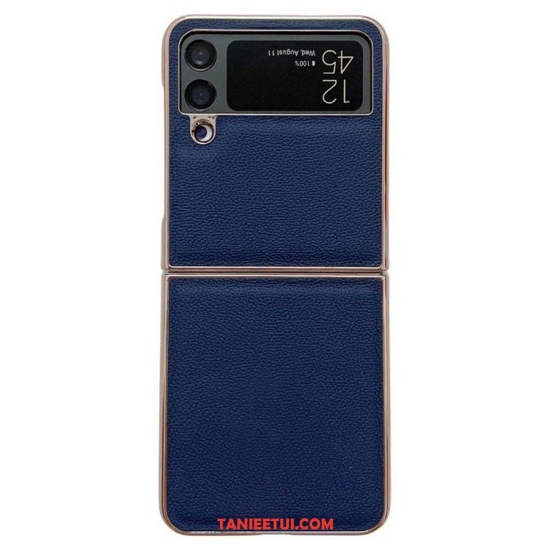 Etui do Samsung Galaxy Z Flip 4 Etui Folio Złote Krawędzie Z Prawdziwej Skóry