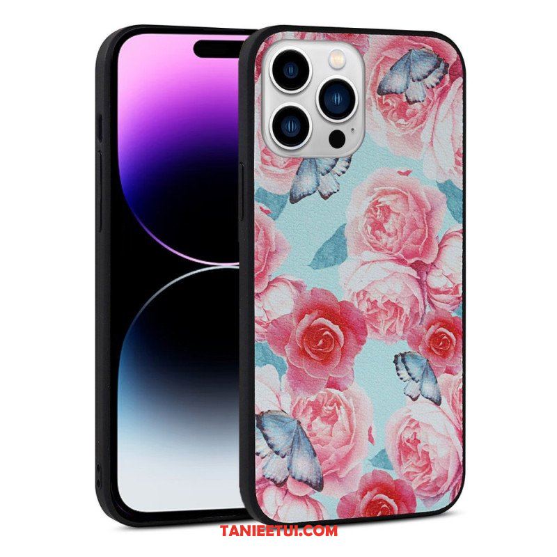 Etui do iPhone 14 Pro Kwiatowy Ze Sztucznej Skóry