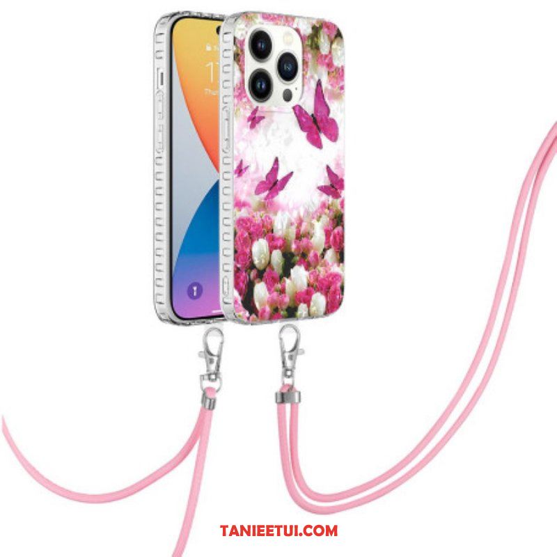 Etui do iPhone 14 Pro ze Sznurkiem Motyle W Stylu Sznurka