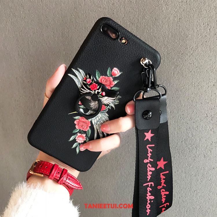 Etui iPhone 7 Plus Wiszące Ozdoby Kwiaty Wspornik, Futerał iPhone 7 Plus Czarny Modna Marka Vintage