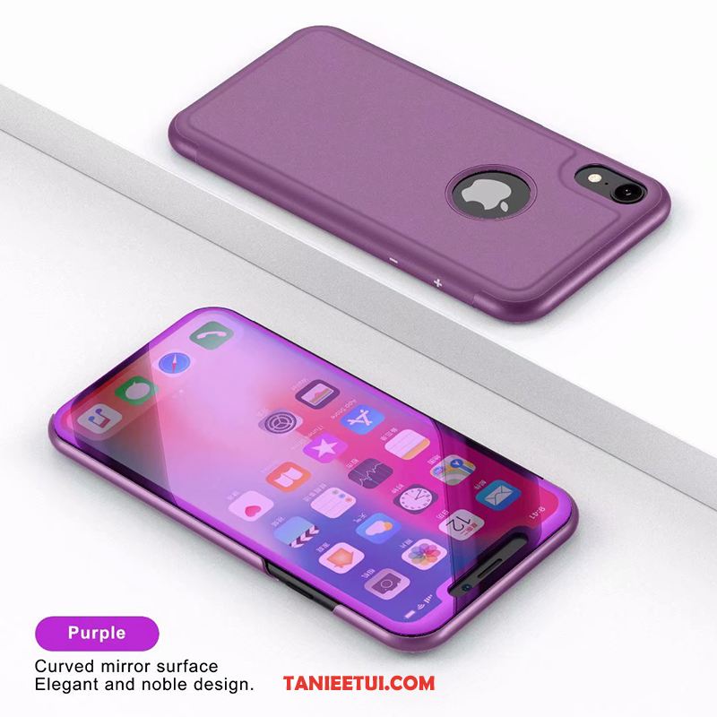 Etui iPhone Xr Lustro Skórzany Futerał Ochraniacz, Obudowa iPhone Xr Purpurowy Telefon Komórkowy Złoto