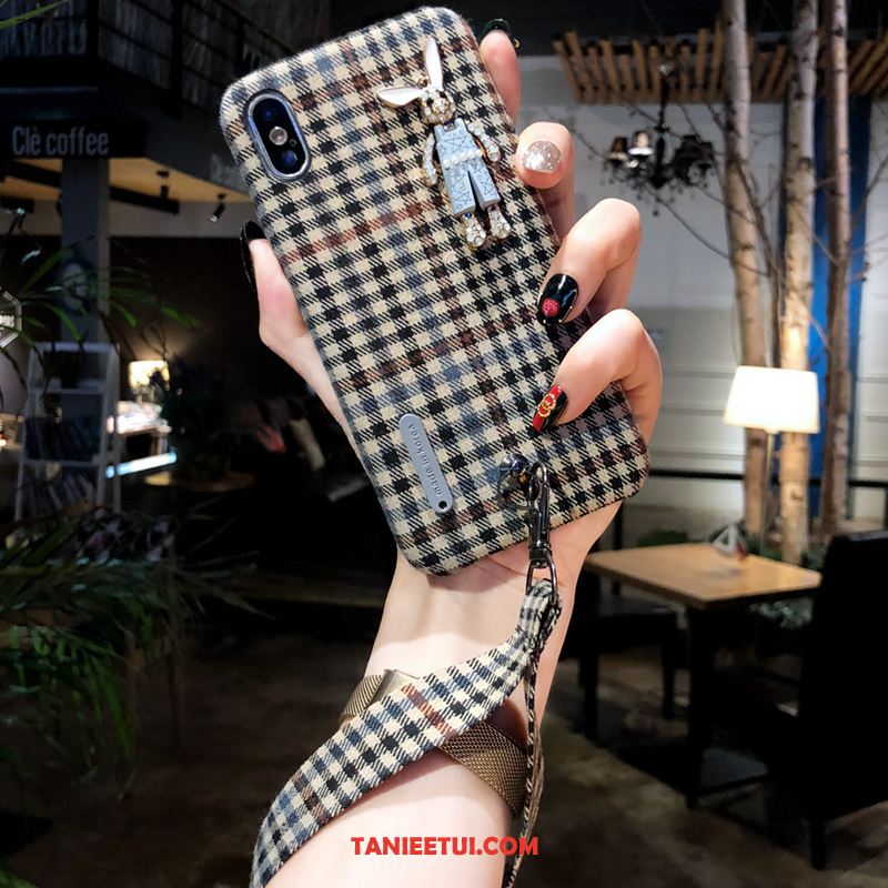 Etui iPhone Xs Max Anti-fall Szary Flanela, Pokrowce iPhone Xs Max Wiszące Ozdoby Telefon Komórkowy Bunny