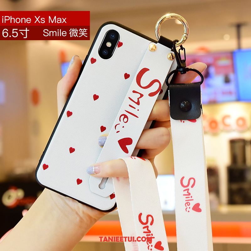 Etui iPhone Xs Max Miękki Czerwony Netto Wiszące Ozdoby, Pokrowce iPhone Xs Max Biały Kwiatowa All Inclusive