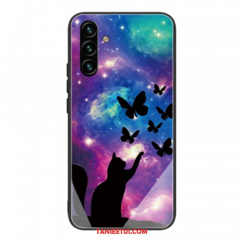 Futerały do Samsung Galaxy A13 5G / A04s Szkło Hartowane Kot I Motyle W Kosmosie