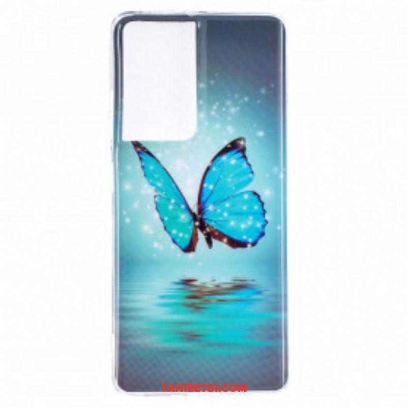 Futerały do Samsung Galaxy S21 Ultra 5G Fluorescencyjny Niebieski Motyl