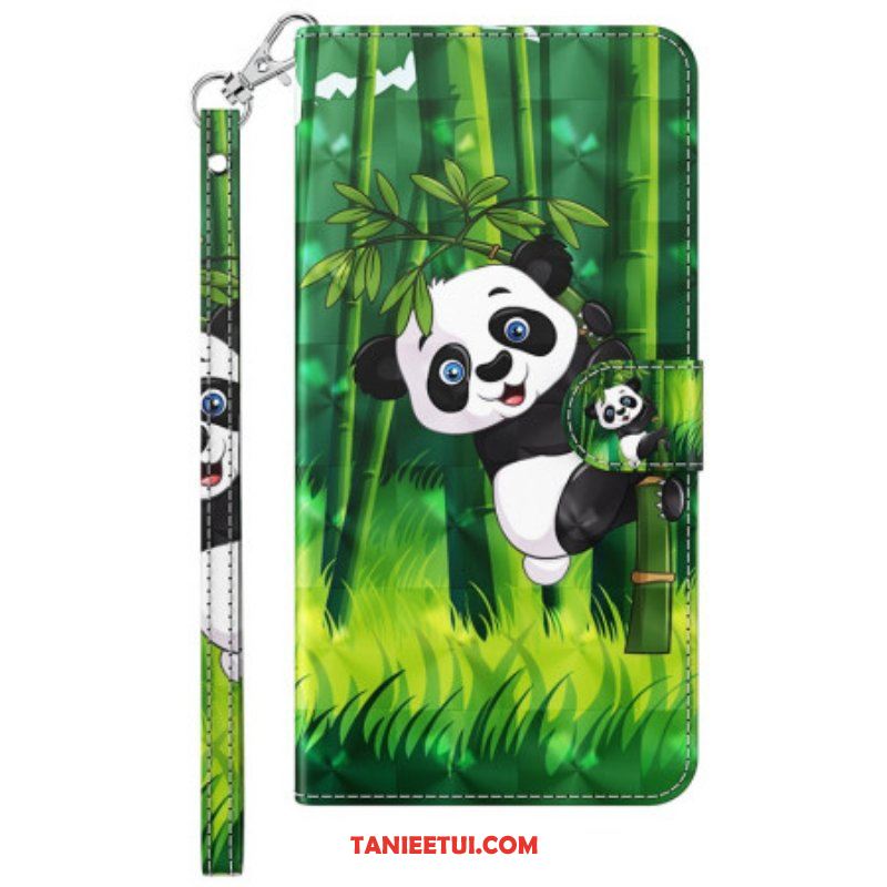 Skórzany Futerał do Moto G73 5G z Łańcuch Panda I Bambus Z Smyczą