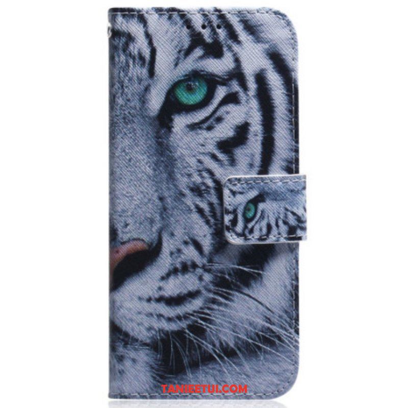 Skórzany Futerał do Samsung Galaxy S23 5G Biały Tygrys